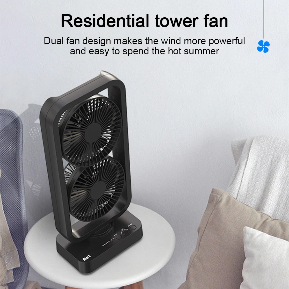 

Double Tower Fan USB Double-Vane Fan Automatic Head-shaking Portable Battery Operated Rechargeable Desk Fan for Home Camping