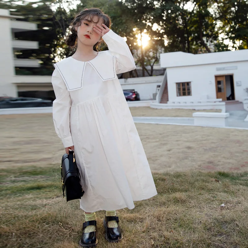 

Children Spring Clothing Cotton 2021 New Teen Girls Maxi Dress Long-Sleeved Korean Princess Dress Elegant, #9447