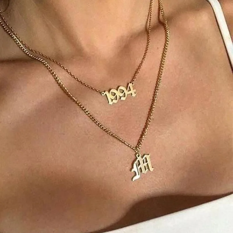 Ожерелье из нержавеющей стали под золото для женщин 1999 | Украшения и аксессуары