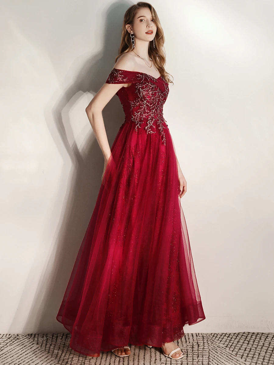 SSYFashion Новое торжественное платье женское элегантное банкетное бордовое с