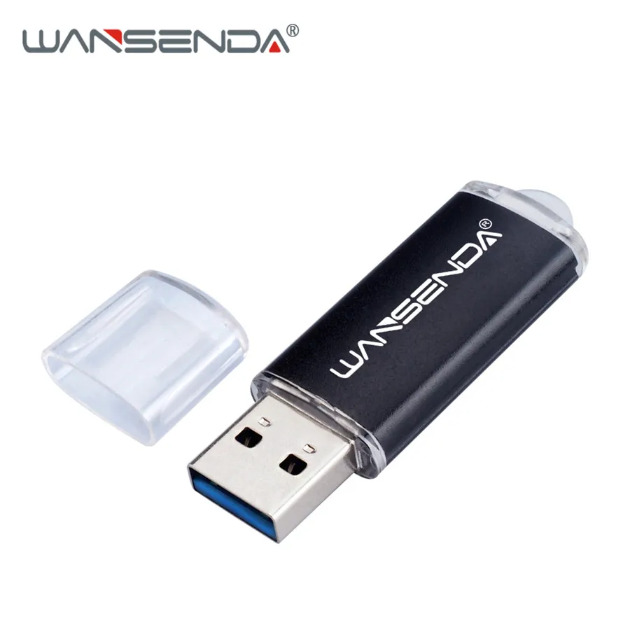 Черный Новинка WANSENDA флеш-накопитель USB 3,0, 128 ГБ, 64 ГБ, металлическая ручка-накопитель, 32 ГБ, 16 ГБ, 8 ГБ, флешка, 256 ГБ, Высокоскоростной USB 3,0, флеш-карта памяти - Цвет: Черный