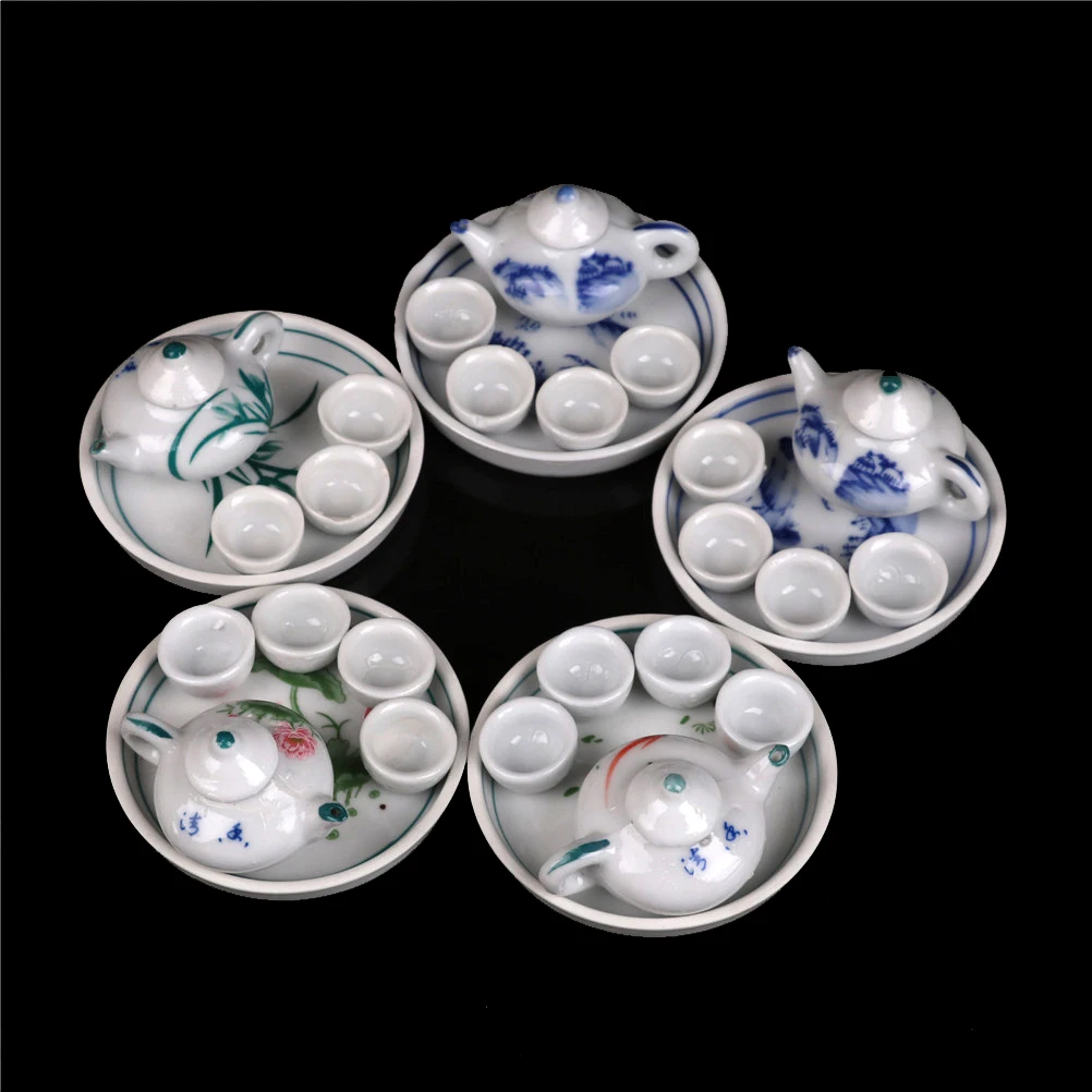 

Высокое качество 6 шт Миниатюрный Кукольный домик столовая посуда фарфоровый чайный набор посуда чашка тарелка Красочный цветочный принт