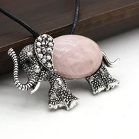 personality natural stone gem shell rose quartz agate crystal charm elephant pendant necklace jewelry exquisite gift 30x45mm