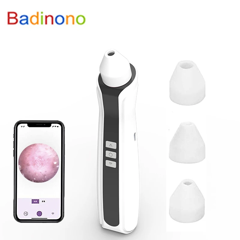 

USB Rechargeable Blackhead Remover Vacuum Pore Cleaner with Camera Extractor with 3 Adjustable Suction Power and 3 Probes