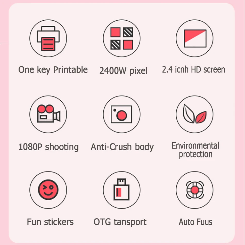 

Kids Camera 2.4 inch IPS Children 4k Digital Camera Printable 24MP HD Printing Camera Kids Toys Painting Children's Camera Gift