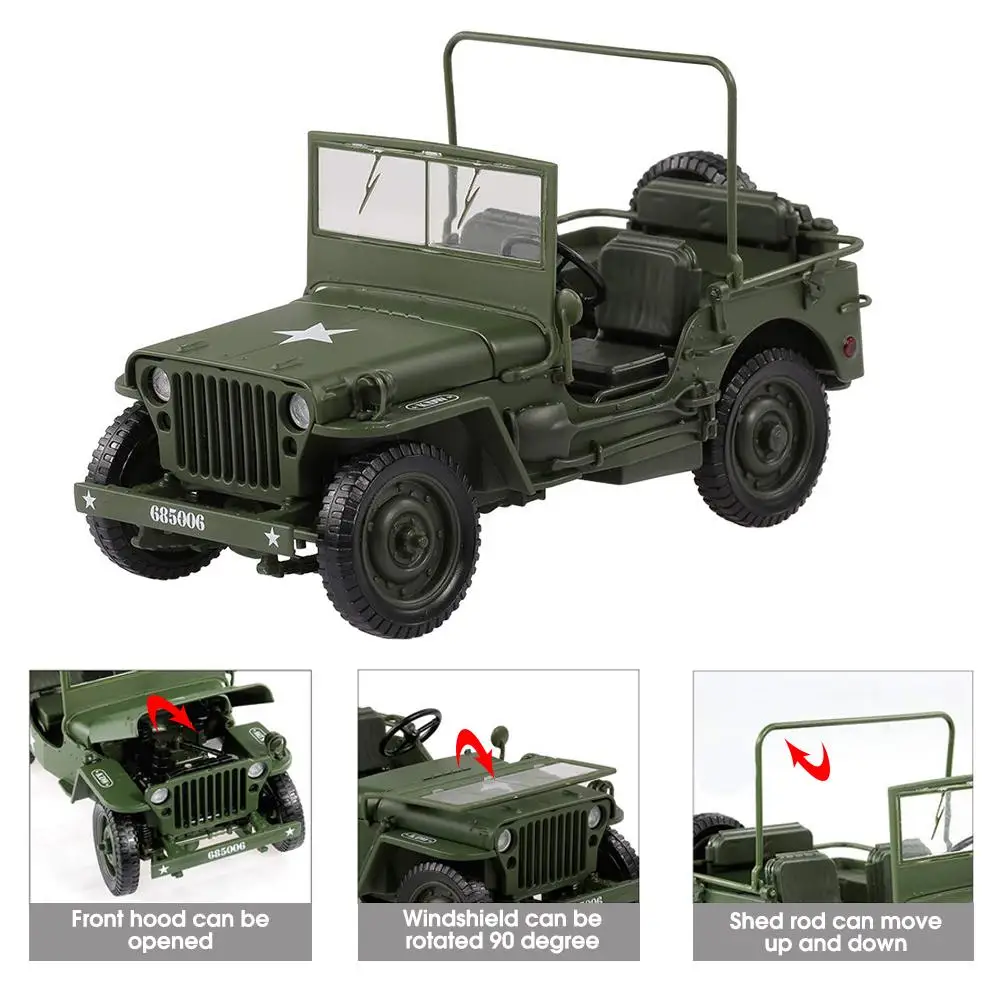 

1:18 Tactical Military Model Jeeps Old World War II Willis Military Vehicles Alloy Car Model For Kids Toys Gifts Drop Shipping