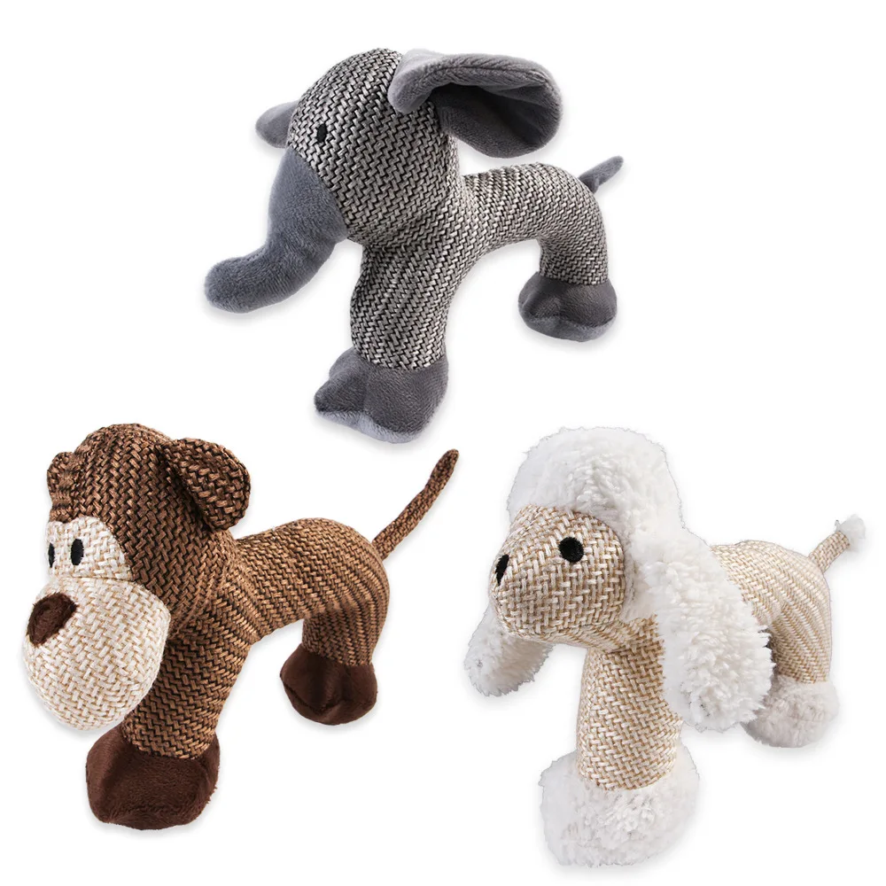 

Linen Fabric Dog Toys Pet Chew Toy Plush Cartoon Animals Puppy Chew Squeaky Toy Cotton Rope Elephant Monkey Sheep Shape Bite Toy