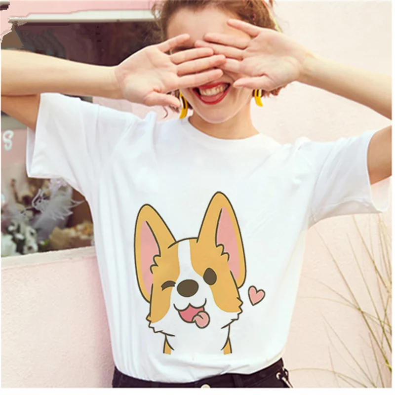 Милая и Прекрасная футболка AOWOF с рисунком шиу ину в стиле Харадзюку женская