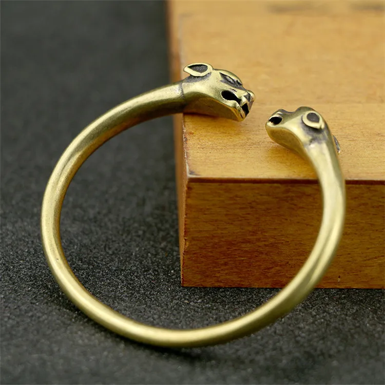 Leopard Bangle Панк латунный череп голова открытие браслет ювелирные изделия Аксессуары Ретро Твердые медные хип-хоп Рок Браслеты Манжеты Браслеты - Окраска металла: Leopard Bangle