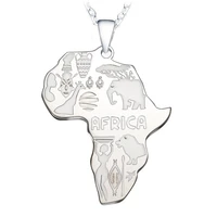 africa map mens necklace carved animal retro personality hip hop rock mens party necklace pendant jewelry