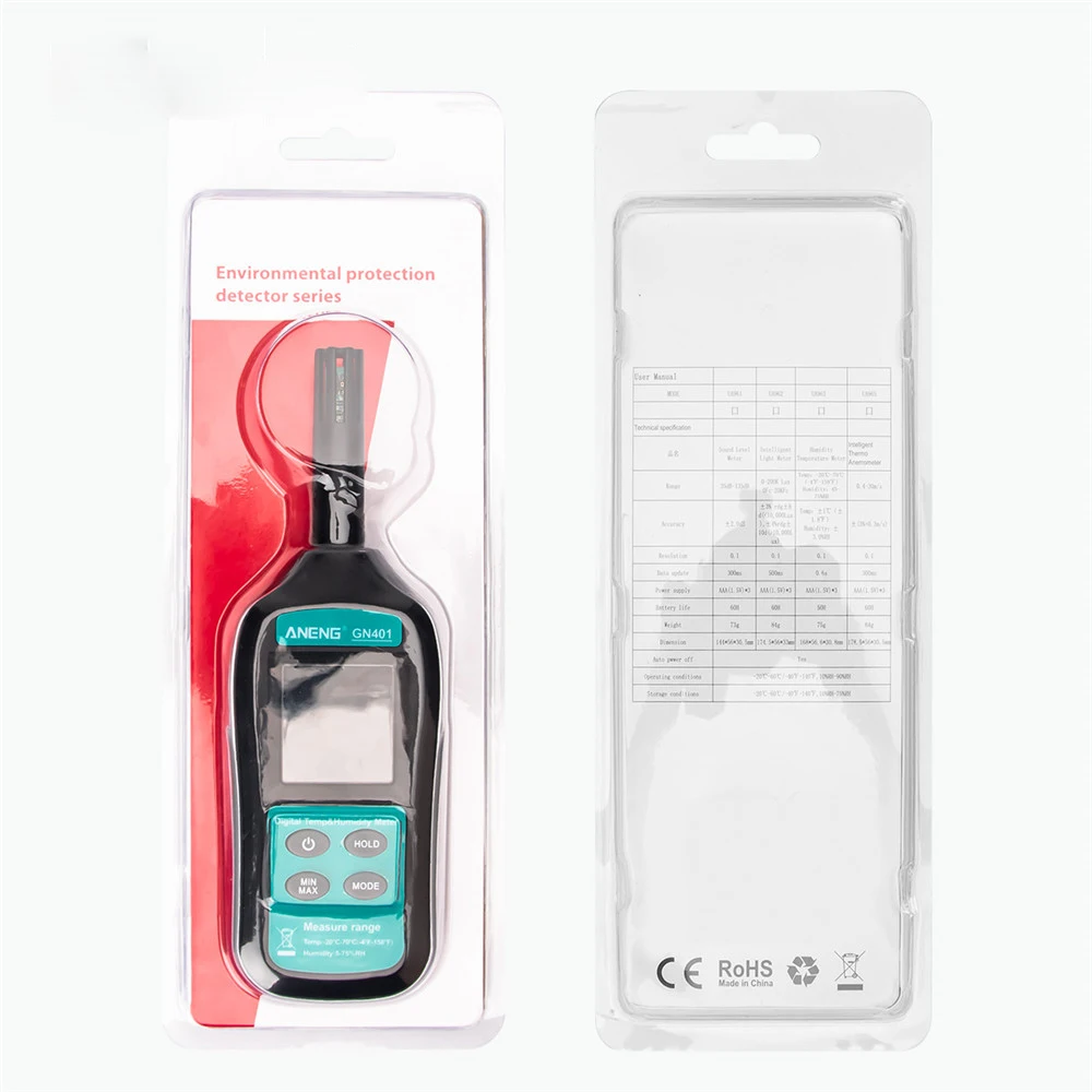 

ANENG GN401 Mini Temperature Humidity Meter Handheld No Contact Precision Digital Air Thermometer Hygrometer Gauge Tester