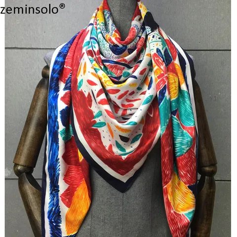 100% саржевый шелковый шарф, Женская шаль с принтом, квадратные шарфы для женщин, хиджаб, банданы, женские шарфы 130*130 см