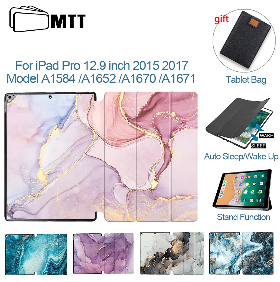 MTT Case For iPad Pro 12.9 2015 2017 1st 2nd Gen Marble PU Leather Flip Stand Smart Funda Tablet Cover A1584 A1652 A1670 A1671