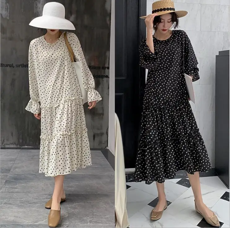 2019 Новое поступление весеннее платье для беременных милое в горошек большого