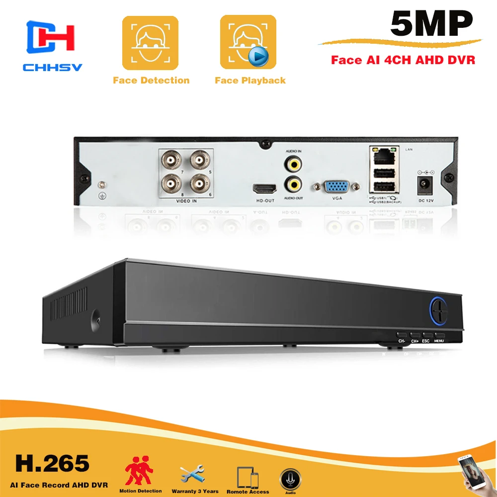 

H265+ CHHSV 5MP 4MP 4CH 4 Channel 6 in 1 XMEYE Hybrid WIFI TVi CVI NVR AHD CCTV DVR Surveillance Video Recoder