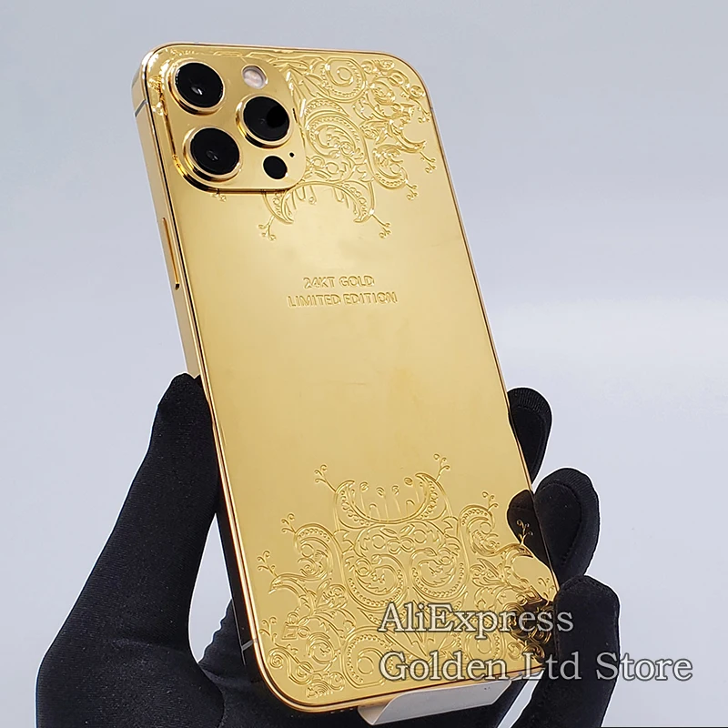 Корпус из 24 каратного золота для iPhone 12pro Max зеркальная позолоченная резьба