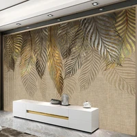 custom self adhesive waterproof mural wallpaper modern creative art 3d golden leaf wall painting living room papel de parede 3 d