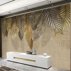 Водонепроницаемые самоклеящиеся обои на заказ, Современное креативное художественное 3d-изображение золотых листьев для гостиной, 3D