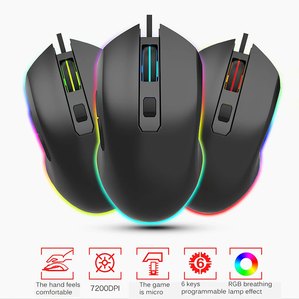 

RGB Backlit Gaming Mouse 6400 DPI Ergonomic 4 Button Optical USB Wired Mouse For LOL DOTA Game Console PC Laptop