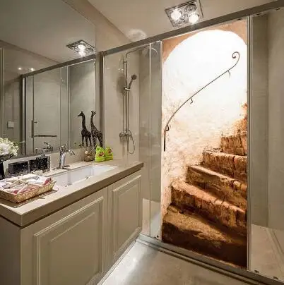 

Vintage 3D Staircase Access Door Sticker Self Adhesive Waterproof Home Decor Decal Wallpaper for Doors Decoration Mural Stickers