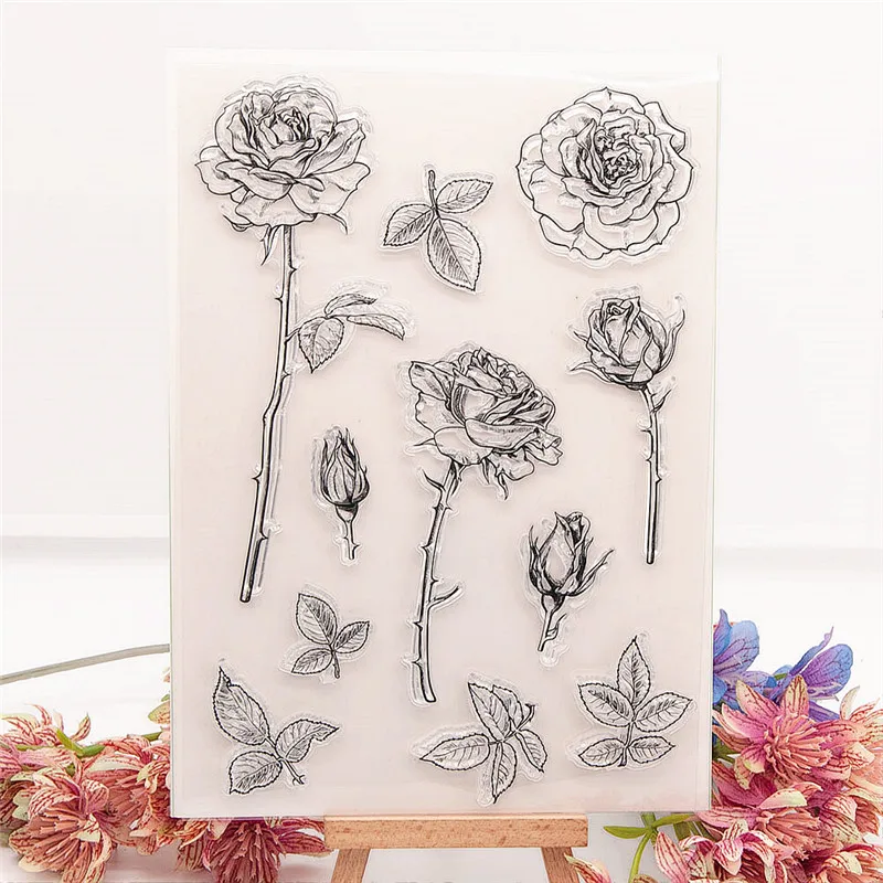

Flowers Blossom Clear Stamps Transparent Seal 15x21cm Silicone Seal TPR Halloween Roller Stamps DIY Scrapbooking Cards