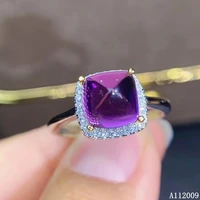kjjeaxcmy fine jewelry 925 sterling silver inlaid natural amethyst ring noble atmosphere ladies adjustable ring support test