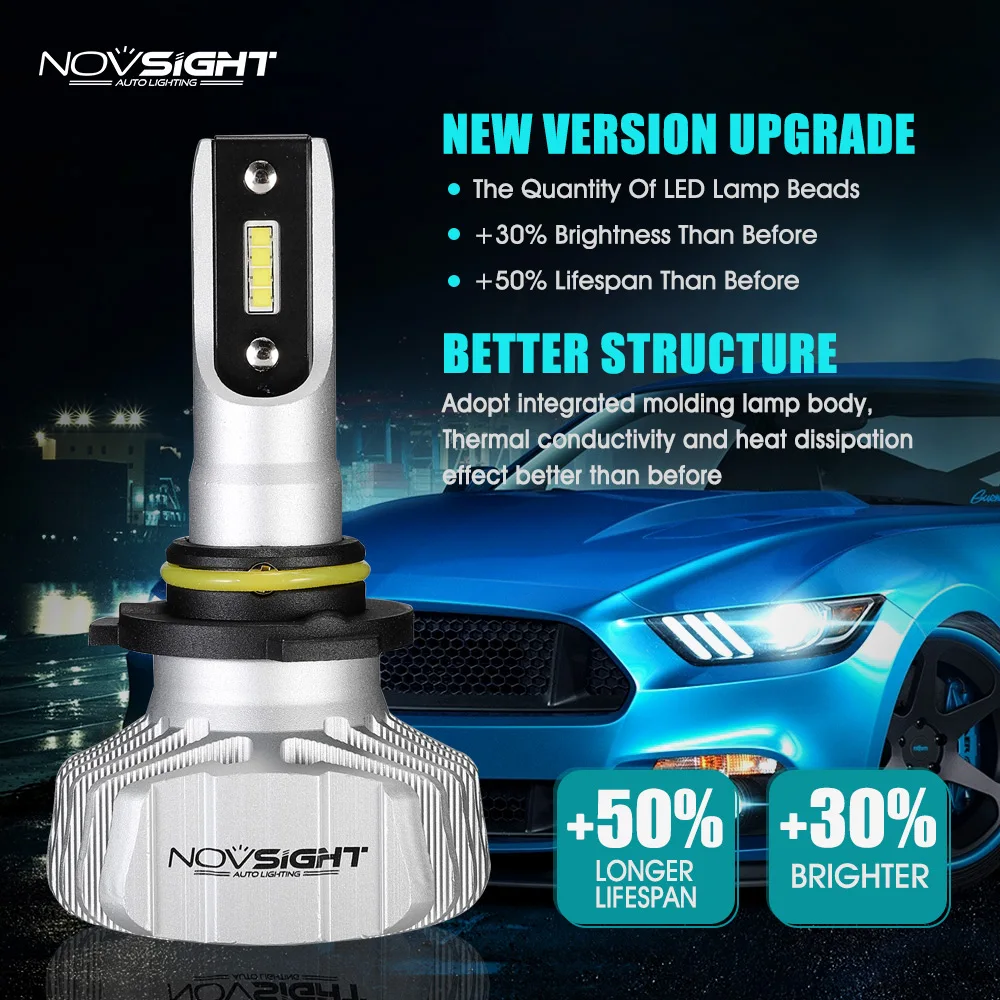 NOVSIGHT 50 Вт 10000LM Автомобильный светодиодный головной светильник H4 Hi/короче спереди и длиннее сзади) H7 H1 H3 H11 H13 9005 9006 9007 Nighteye 6500 к светильник лампы авто фары комплект