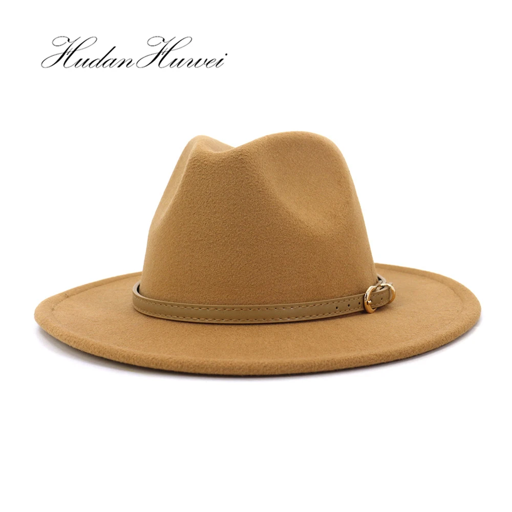 

2020 Women Men Wool Fedora Hat With Leather Ribbon Gentleman Elegant Lady Winter Autumn Wide Brim Jazz Church Panama Cap L XL