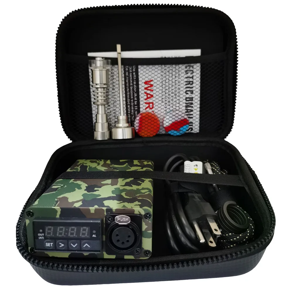 

Best Enail Dab Kit Green Camouflage Electric Dab Nail Rig Wax PID TC Box with Coil Heater Hybrid Ti&Quartz Nail for Glass Bongs