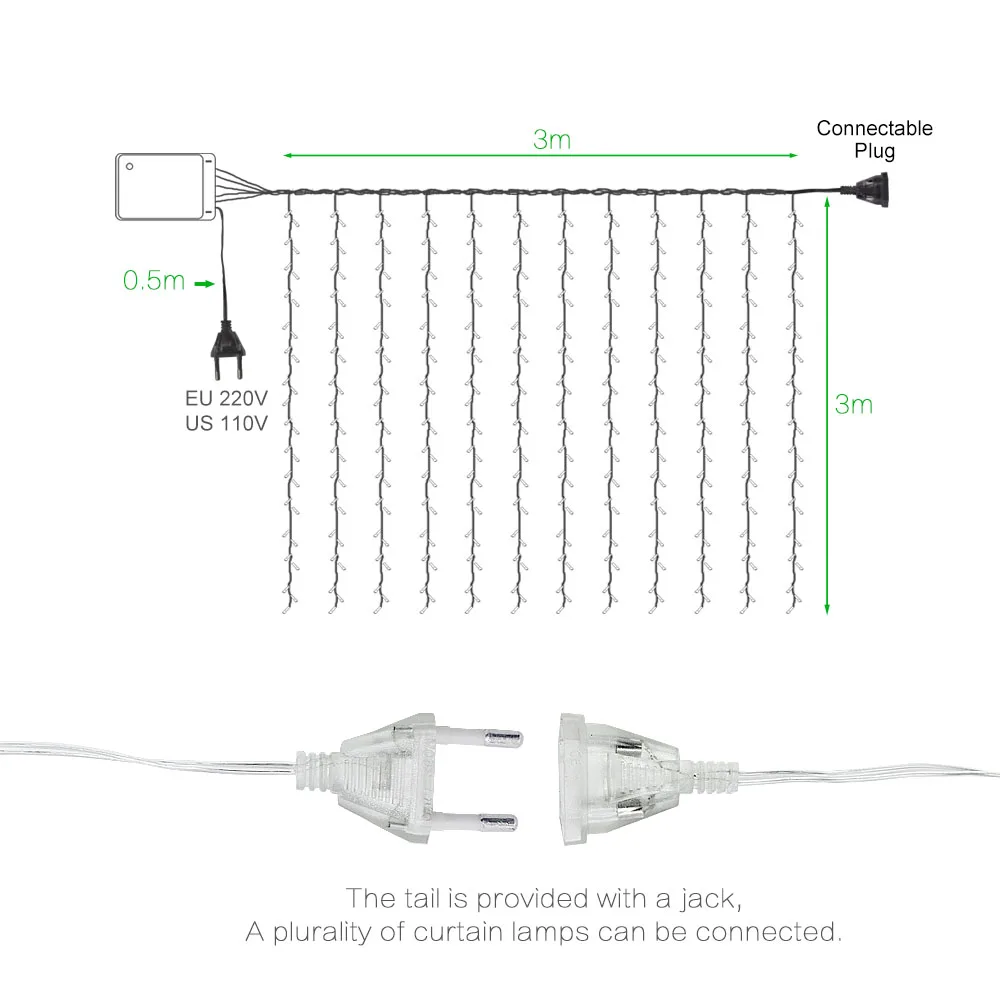220В 110В светодиодный гирлянда для занавесок наружные Новогодние рождественские