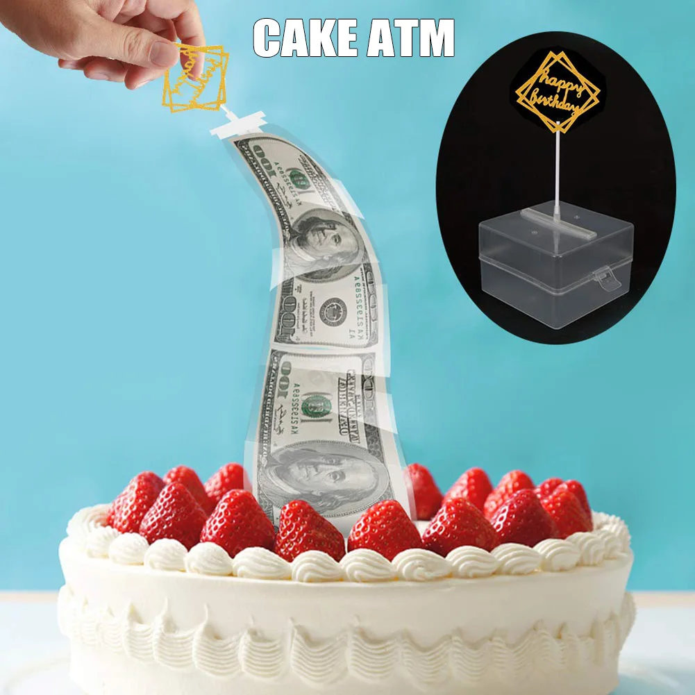 

Cake ATM Money Box Pulling Safe Decorations Surprise Gift for Birthday Party PW