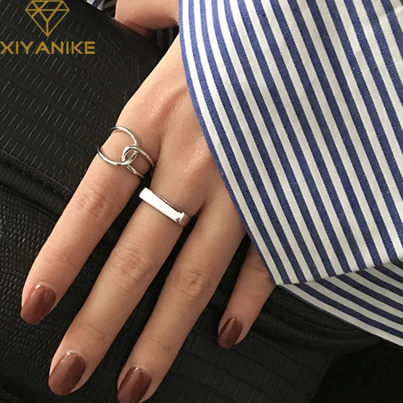 Открытые серебряные кольца XIYANIKE 925 пробы креативные простые геометрические