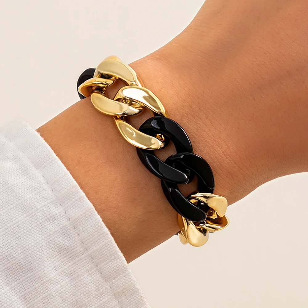 IngeSight.Z 9 Colors Acrylic Resin Friendship Bracelets Bangles Chunky Thick Green on Hand Female Wrist Chain Jewelry | Украшения и