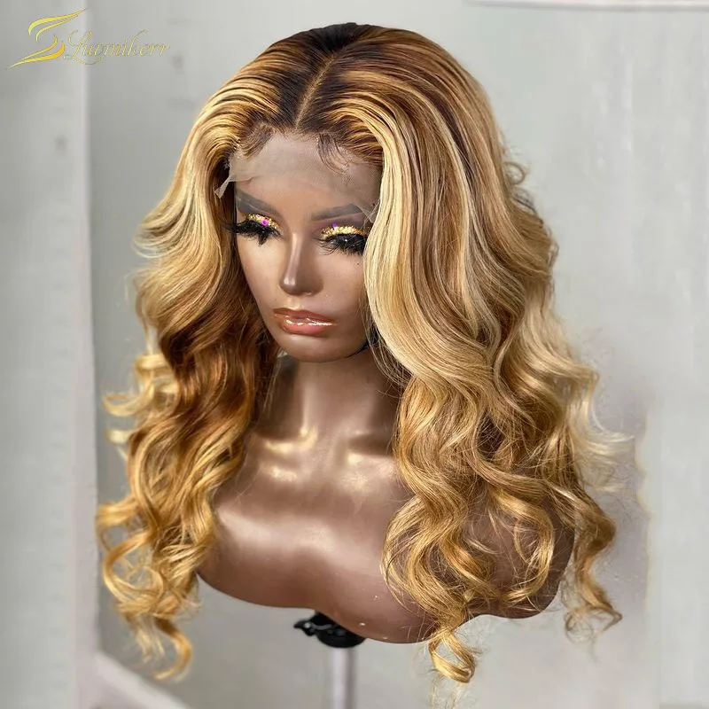 Ombre Honey Blonde 13X6 Lace Front Wig Highlight Loose Deep Wave
