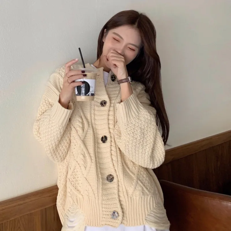 Женский вязаный свитер пальто Новинка весна осень 2021 свободный и неплотный