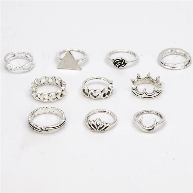 10 шт./компл. Ретро стиль серебряный цвет треугольник луна сердце цветок корона