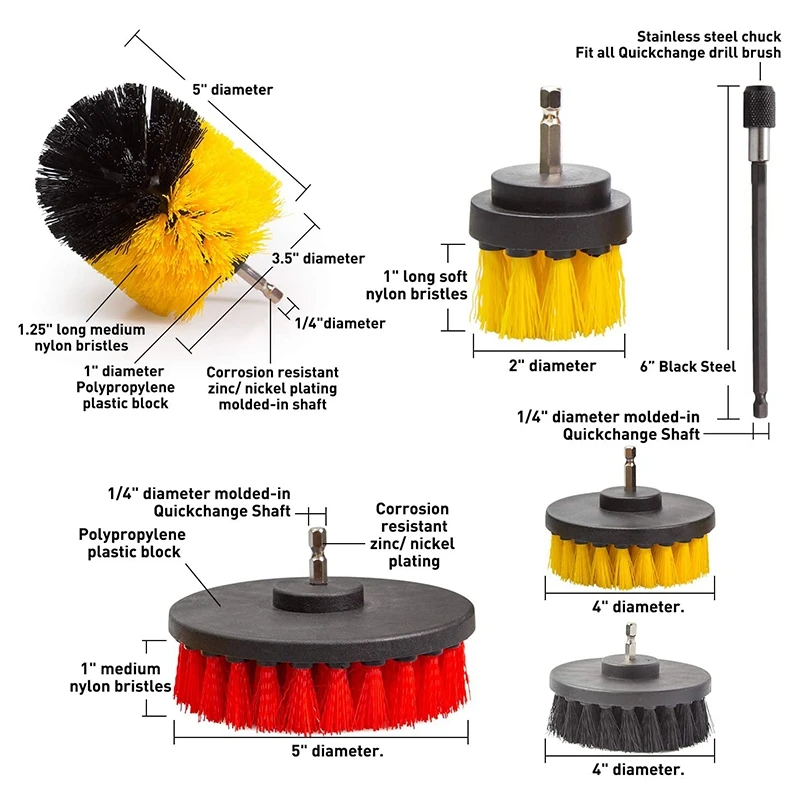 15Pcs Drill Brush Attachments Set Scrub Pads &amp Sponge Buffing Power Scrubber with Extend Long Attachment | Инструменты