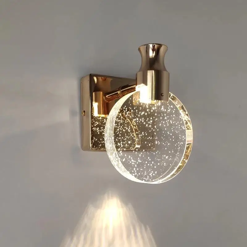 

Modern Crystal Wall Lamp Gold Bedroom led Wall lights Bedside Sconce For Stairs Bathroom Living room Round Mirror Light abajur