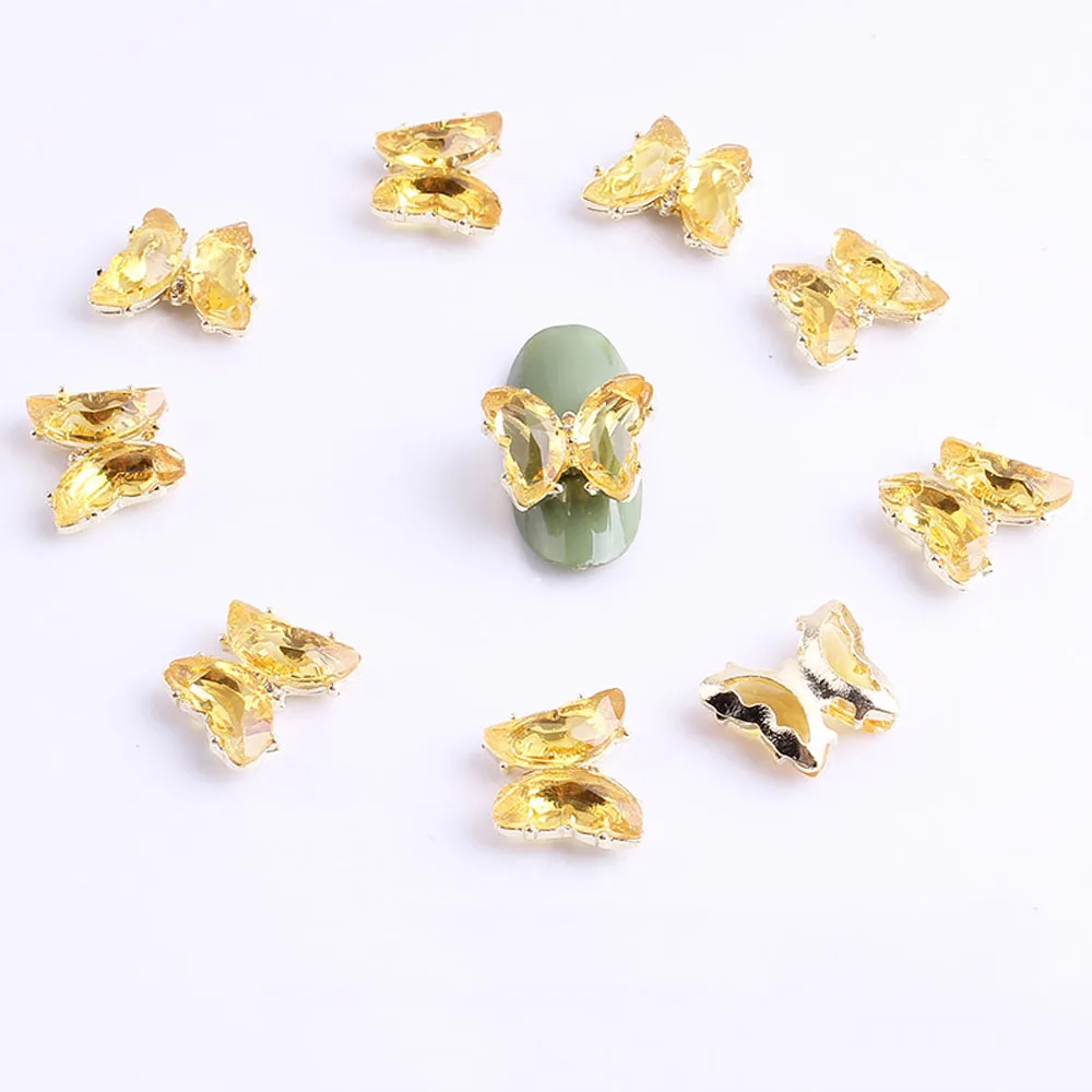 10 шт./компл. украшения для ногтей 3D 15*12 мм Подвески хрустальные золотые бабочки