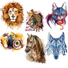 Дикая флюоресцентная одежда для мужчин и мальчиков, термонаклейки с утюгом тигр, лев, леопард, волк, теплопередающие моющиеся термопатчи