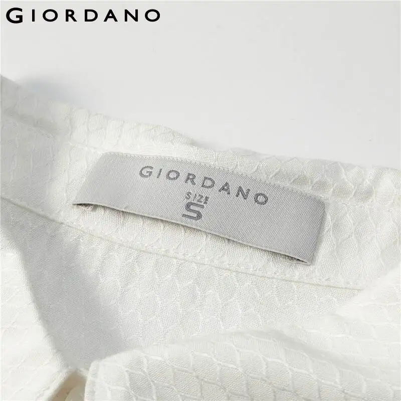 

Giordano Women Shirts Pointed Collar Bud Sleeves Shirt Biamond Texture Pointed Collar Soild Blusa Feminina 18340002