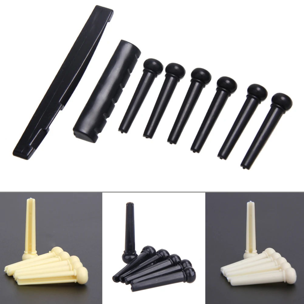 

6-String Guitar Bridge Pins Saddle Nut Acoustic Cattle Tailpiece Portable Plastic Guitar Accessories for Acoustic Guitar