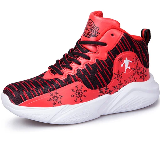 Boy Basket Black Red Водонепроницаемые высококачественные баскетбольные кроссовки для мальчиков на толстой подошве; мягкие кроссовки для детей; спортивная обувь для мальчиков; Баскетбольная обувь - Цвет: Boy Basket Black Red