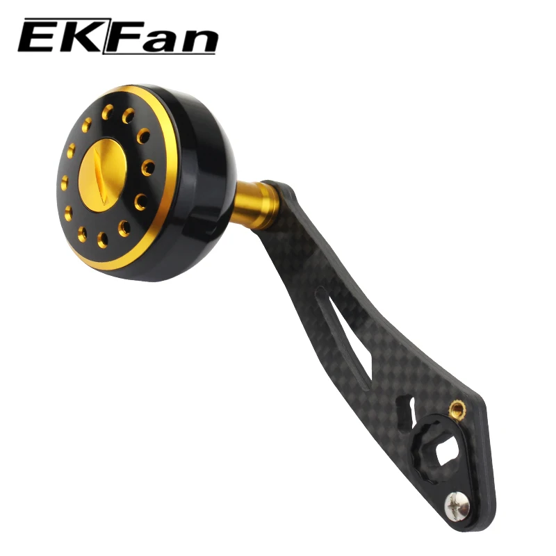 EKFan Fishing Reel Handle With 7*4mm & 8*5mm Hole 93MM Carbon Fiber Handle+ Metal Knob For Baitcasting Fishing Reel parts