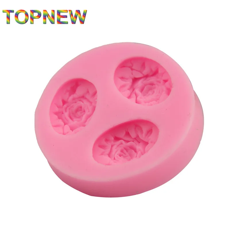 DIY 3 отверстия розы формы для торта помадные шоколадные силиконовые пищевой