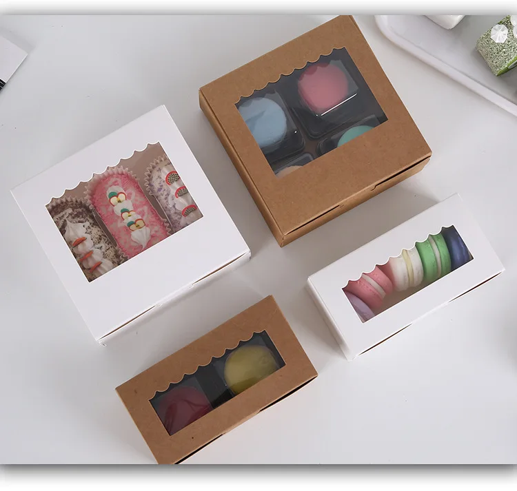 

10pcs Brown Kraft Paper Bakery Boxes Packaging with Window Cupcake Boxes Donut/Cake/Muffin/Dessert Birthday Party Decoration