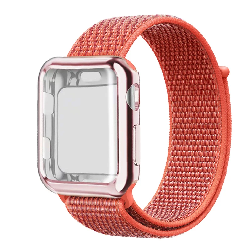 Спортивный ремешок+ чехол для Apple Watch 38 мм 42 мм 40 мм 44 мм iWatch 5 4 3 2 спортивный Браслет Apple watch 4 чехол Защита экрана - Цвет ремешка: Nectarine