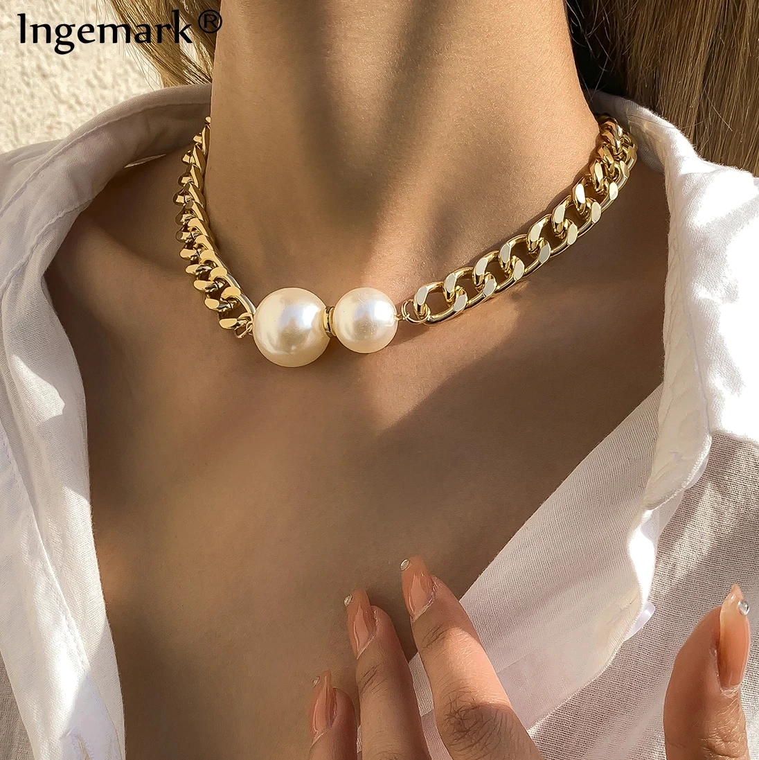 Vintage Smooth Cuban Chains Necklaces Women Gothic Round Pearl Pendant Necklace Girl Chokers Fashion Accessories Jewellery New