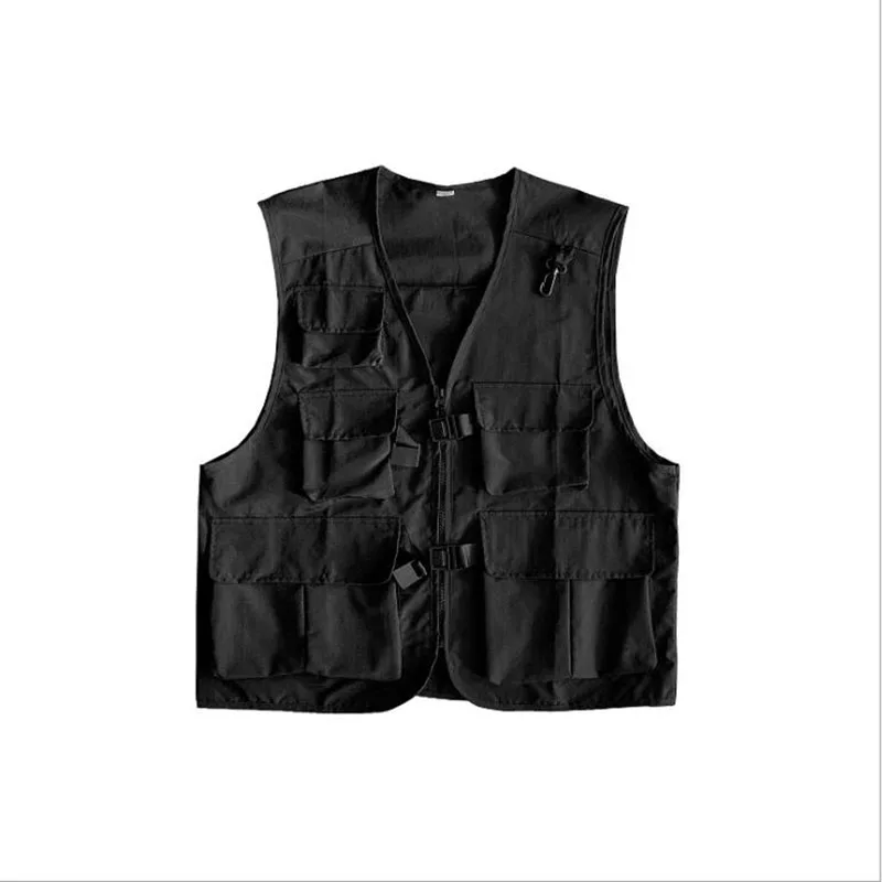 

2021 Mens Fashion Tooling Vest Men Streetwear Cargo Vest Hip Hop Sleeveless Jacket Gilet Military Multi-Pocket Outdoors Coat