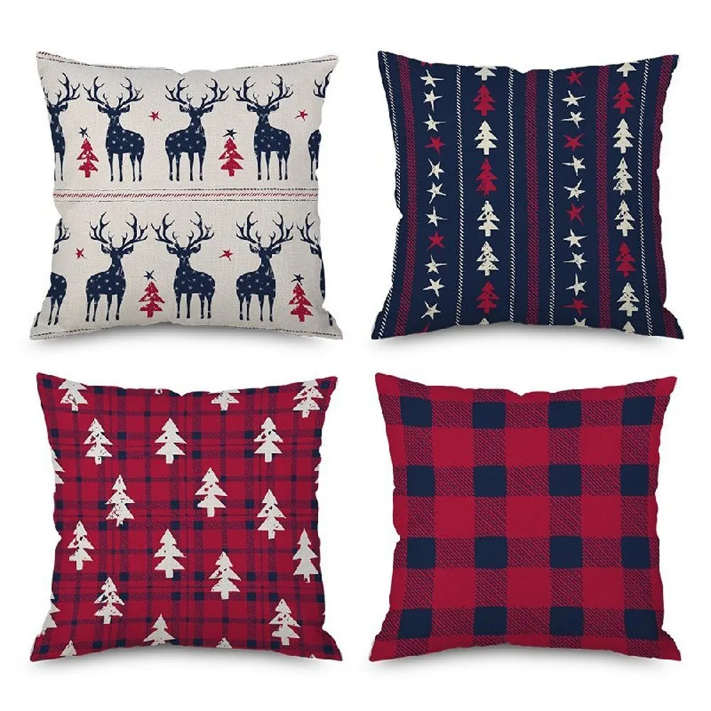 

Christmas Cartoon Christmas Pillowcase 45x45cm Santa Claus Elk Printing Cushion Cover Navidad Xmas Gift Christmas Decor For Home